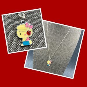 Hello Kitty Pendant Necklace 17 In Silver Detective Spy Red Pink Bow Cream Blue